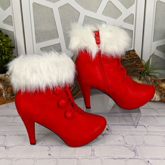 Ellie 4" Womens Bootie With Faux Fur 414/CLAUS/RED - Picture 3 of 11